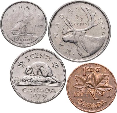 купить Канада набор монет 1-25 центов 1965-1989, случайный год для каждой монеты