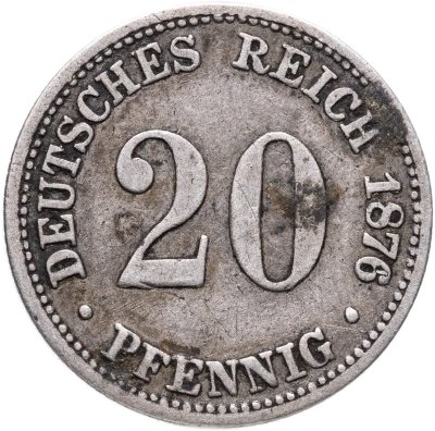 купить Германская империя 20 пфеннигов (pfennig) 1876, знак монетного двора: "B" - Ганновер