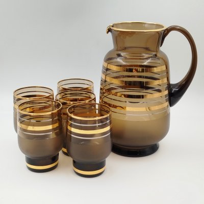 купить Набор для прохладительных напитков на 5 персон (Кувшин и 5 стаканов), стекло, золочение, Чехословакия, 1970-1990 гг.