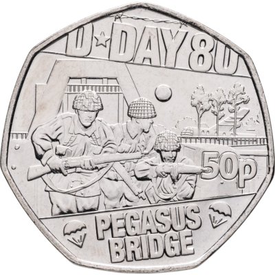 купить Гернси 50 пенсов 2024 « 80 лет высадке союзников в Нормандии (D-Day). Мост Пегас (Pegasus Bridge)»