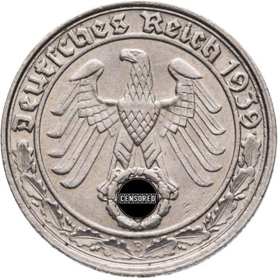 купить Германия, Третий рейх 50 рейхспфеннигов (reichspfennig) 1938, знак монетного двора "В"