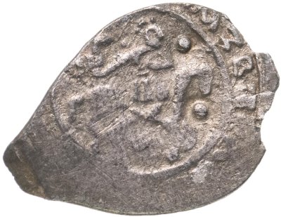 купить Василий I Дмитриевич и/или Василий II Васильевич "Тёмный", Денга 1423-1425 гг Самсон, борющийся со львом/ Сокольник вправо (ГП2 №1700D) R4