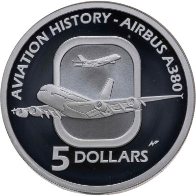 купить Австралия 5 долларов 2008 История авиации - АЭРОБУС А380
