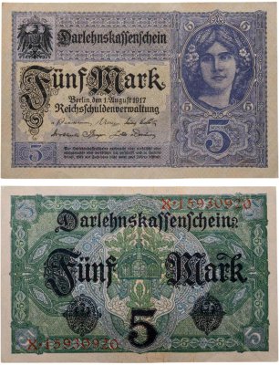 купить Германия 5 марок 1917