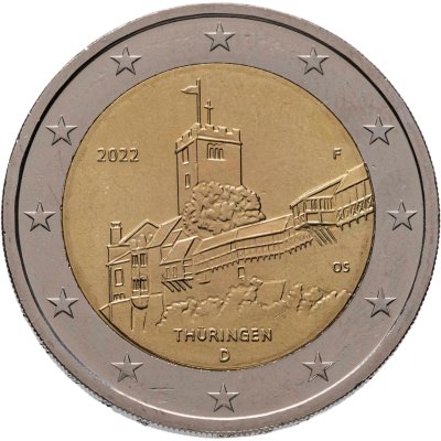 купить Германия 2 евро (euro) 2022 "Федеральная земля Тюрингия - замок Вартбург", знак монетного двора "D" - Мюнхен