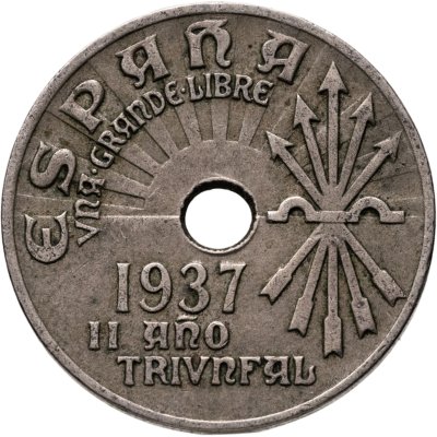 купить Испания 25 сентимо 1937 "Второй триумфальный год"