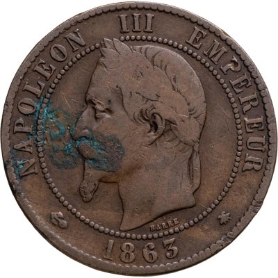купить Франция 10 сантимов 1863 A