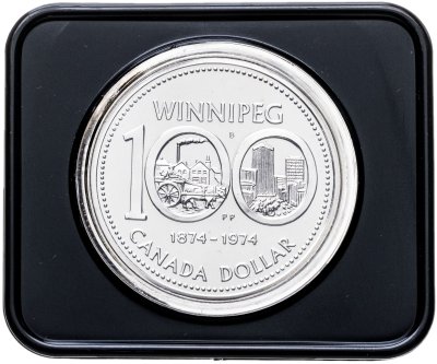 купить Канада 1 доллар (dollar) 1974 100 лет Виннипегу, в футляре