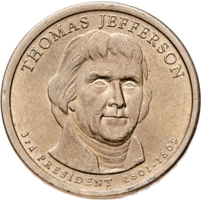 купить США 1 dollar (доллар) 2007 "Томас Джефферсон (3-й президент США)", знак монетного двора "D" - Денвер