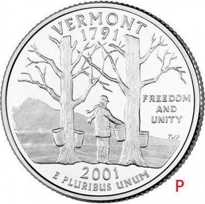 Купить США 25 центов (квотер) 2001 P — штат Вермонт