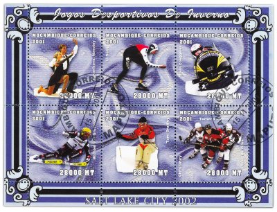 купить Мозамбик марки квартблок "Зимние виды спорта" 2002