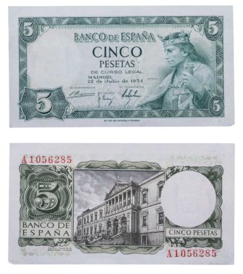 купить Испания 5 песет 1954 (Pick 146a)