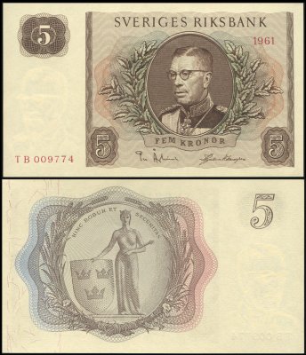 купить Швеция 5 крон 1961 [Бумага Pick 42f]