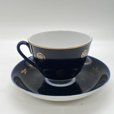 купить Чайная пара с растительным декором (подбор), фарфор, кобальт, золочение, Ленинградский фарфоровый завод (ЛФЗ), СССР, 1970-2000 гг.