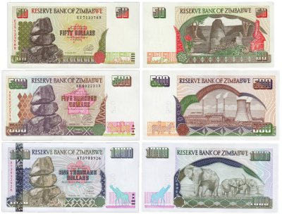 купить Зимбабве набор из 3 банкнот 50, 500, 1000 долларов 1994-2003