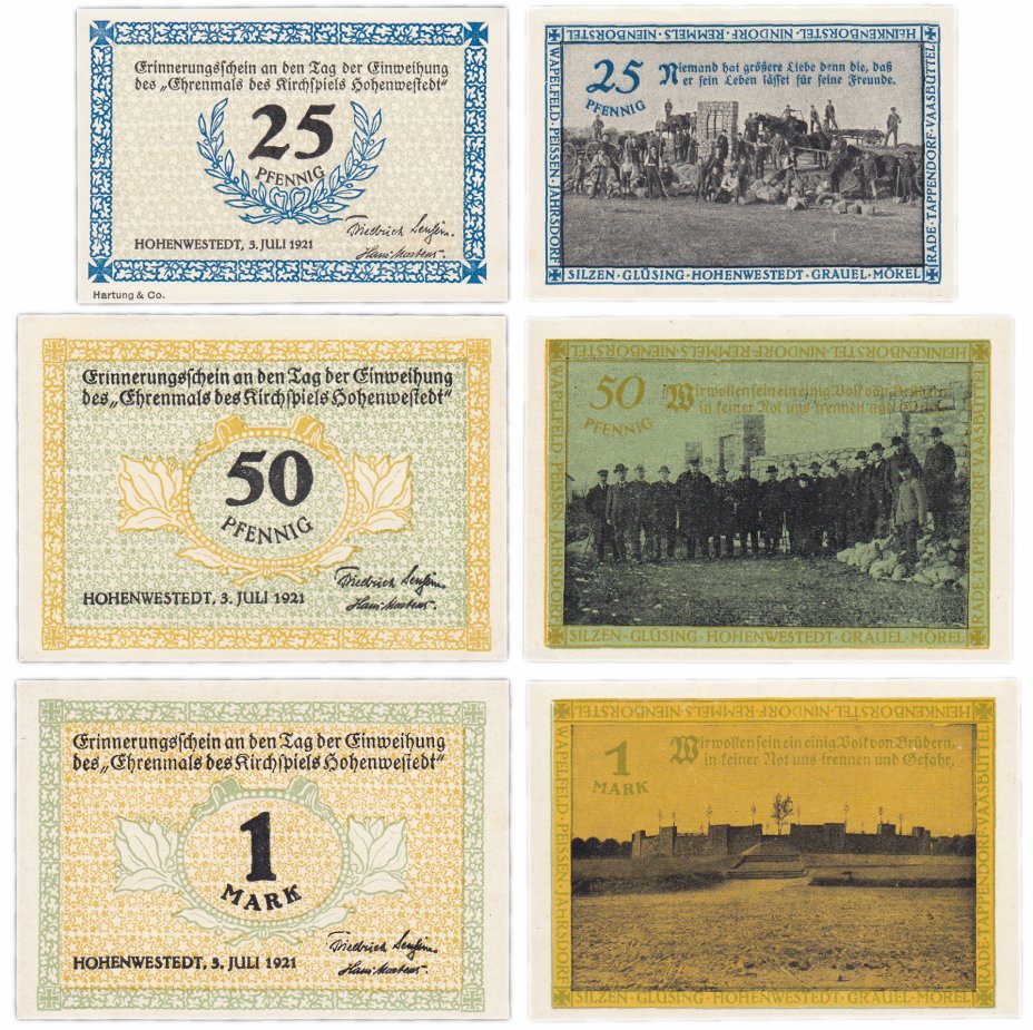 купить Германия (Шлезвиг-Гольштейн: Хоэнвештедт) набор из 3-х нотгельдов 1921 (622.1a/B1)