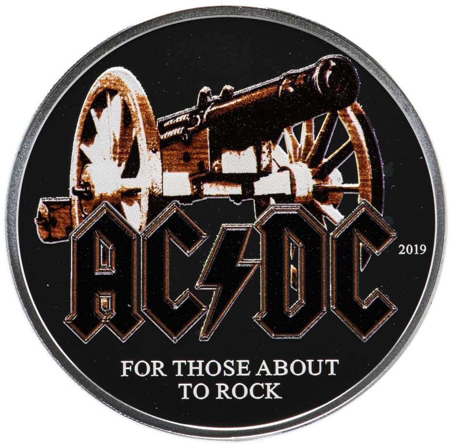 купить Острова Кука 2 доллара 2019 "AC/DC For thoose about to rock", в футляре с сертификатом