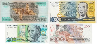 купить Бразилия набор из 4 банкнот 100 и 200 крузейро 1981 - 1990