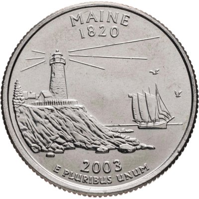 купить США 25 центов (квотер, 1/4 доллара, quarter dollar) 2003 D Квотер штата Мэн знак монетного двора: "D" - Денвер