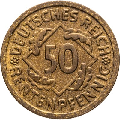 купить Германия (Веймарская республика) 50 рентных пфеннигов 1924, знак монетного двора "A" — Берлин
