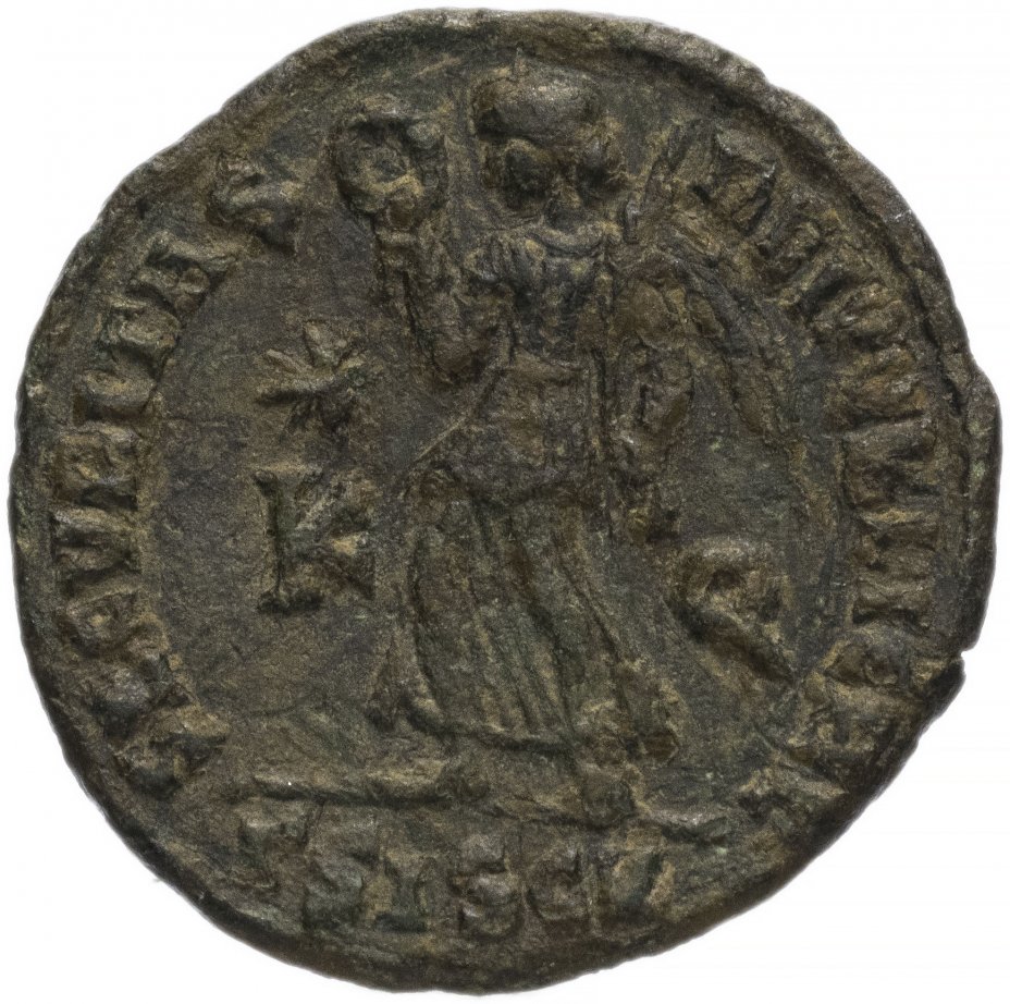 купить Римская Империя Валентиниан I 364-375 гг центенионалис (реверс: Виктория идет влево, в руках - венок и пальмовая ветвь)