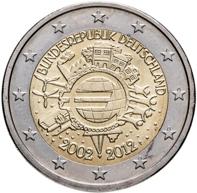 купить Германия 2 евро 2012 "10 лет евро"