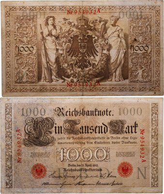 купить Германия 1000 марок 1910 красная печать