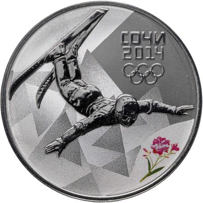 купить 3 рубля 2014 СПМД Proof "фристайл - Сочи Олимпиада" в футляре с сертификатом