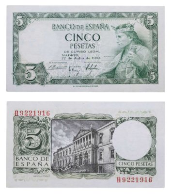 купить Испания 5 песет 1954 (Pick 146a)