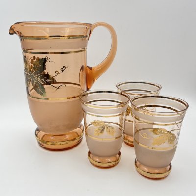 купить Набор из кувшина и трех стаканов, украшенных растительным декором, стекло, матирование, золочение, Восточная Европа, 1970-1990 гг.