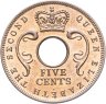 Купить Британская Восточная Африка 5 центов (cents) 1956 H  знак монетного двора: "H" - Хитон, Бирмингем