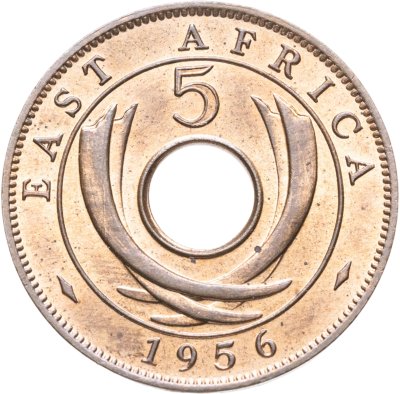 купить Британская Восточная Африка 5 центов (cents) 1956 H знак монетного двора: "H" - Хитон, Бирмингем