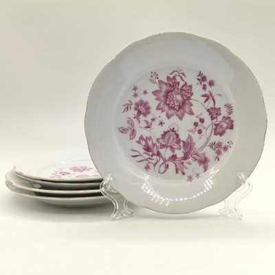 купить Набор из 2-х пирожковых и 3-х десертных тарелок с монохромным цветочным декором, фарфор, деколь, золочение, Colditz (Кольдиц), ГДР, 1950-1980 гг.