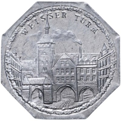 купить Германия (Нюрнберг) нотгельд 20 пфеннигов 1921 "Белая башня" трамвайный жетон