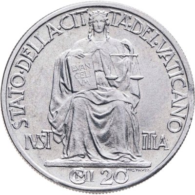 купить Ватикан 20 чентезимо (centesimi) 1942