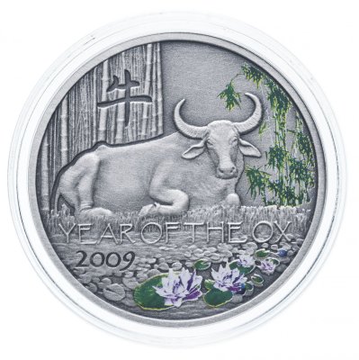 купить Ниуэ 1 доллар (dollar) 2008 UNC Китайский гороскоп - год быка 2009 /зелень, лотусы/