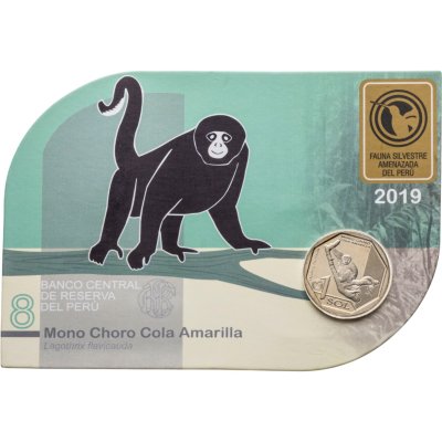 купить Перу 1 соль 2019 "Желтохвостая обезьяна (Lagothrix flavicauda)" в буклете
