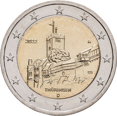 купить Германия 2 евро (euro) 2022 Федеральная земля Тюрингия - замок Вартбург, знак монетного двора "А" - Берлин