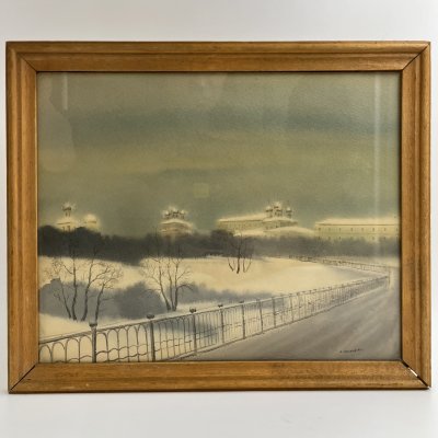 купить Картина в раме "Набережная города Ярославля", автор А. Яльцев, бумага, акварель, Российская Федерация, 1996 г.