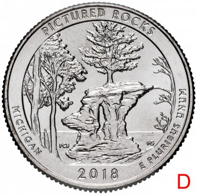 купить США 1/4 доллара (25 центов, квотер) 2018 D — "Национальные озёрные побережья живописных камней, штат Мичиган" (41-й парк), знак монетного двора: "D" - Денвер