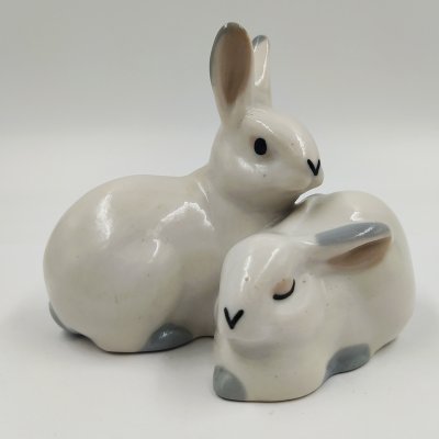 купить Статуэтка «Зайцы», фарфор, роспись, Артель «Прогресс», СССР, 1950-1960 гг.