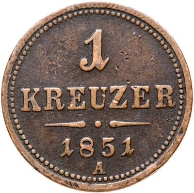 купить Австрия 1 крейцер (kreuzer) 1851 A знак монетного двора "A" - Вена