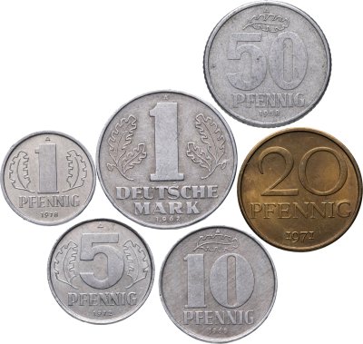 купить Германия, ФРГ набор 6 монет (1, 5, 10, 20, 50 пфеннигов и 1 марка ) 1958-1978