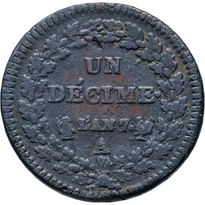 купить Франция 1 десим (decime) 1798-1799 A, 7 год республиканского календаря