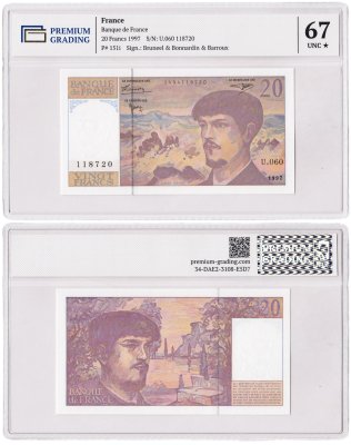 купить Франция 20 франков 1997 в слабе PG UNC67