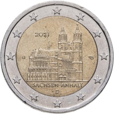 купить Германия 2 евро (euro) 2021 "Федеральная земля Саксония-Ангальт. Магдебургский собор" Знак монетного двора "D" - Мюнхен