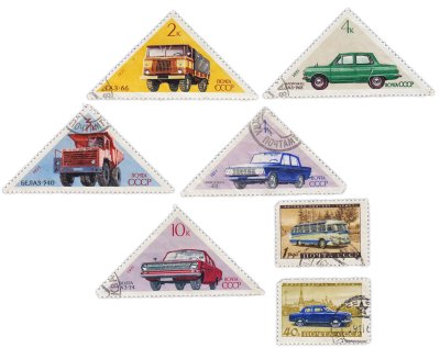 купить Набор из 7 марок "Автомобили, машины СССР"