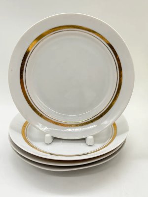 купить Набор винтажных тарелок с золотой каймой (4 шт.), фарфор, золочение, Дулевский фарфоровый завод (Дулёво), СССР, 1968-1991 гг.