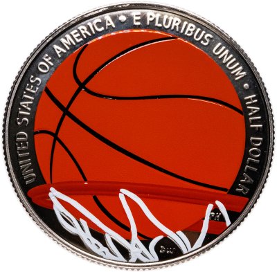 купить США 50 центов (1/2 доллара, half dollar) 2020 ""Зал Славы Баскетбола"" Знак монетного двора: "S" - Сан-Франциско, цветное покрытие