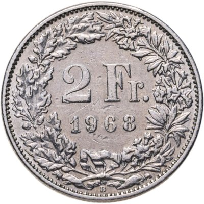 купить Швейцария 2 франка (francs) 1968 B знак монетного двора: "B" - Берн, Швейцария (Berne)